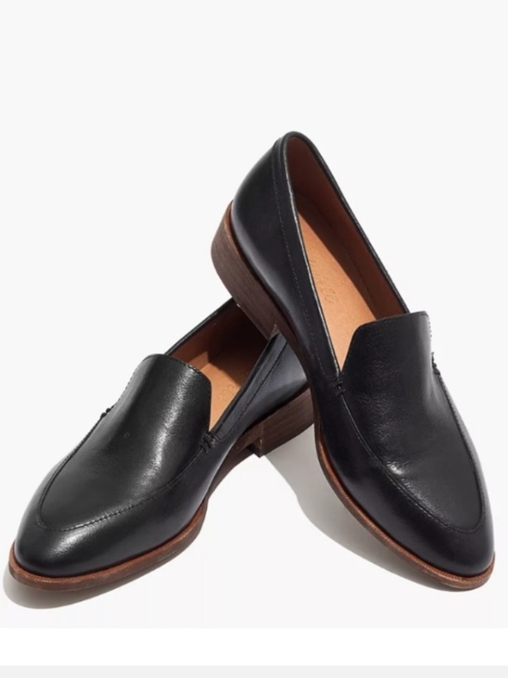 Madewell Black Leather Loafers with Brown Sole
